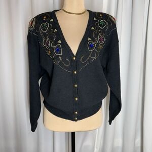 Vtg Amilano Collection Cardigan Sz S Sweater Beaded Embellished Retro 80s Core‎